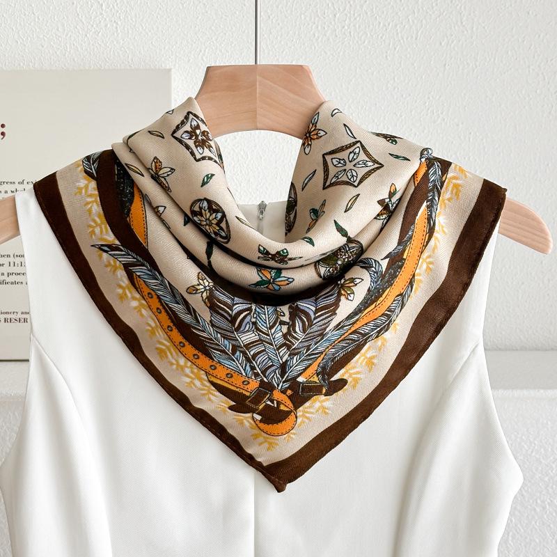 Women's French Red Cotton Silk Blend Scarf – 70CM Neck and Headscarf, Spring/Autumn Fashion Accessory