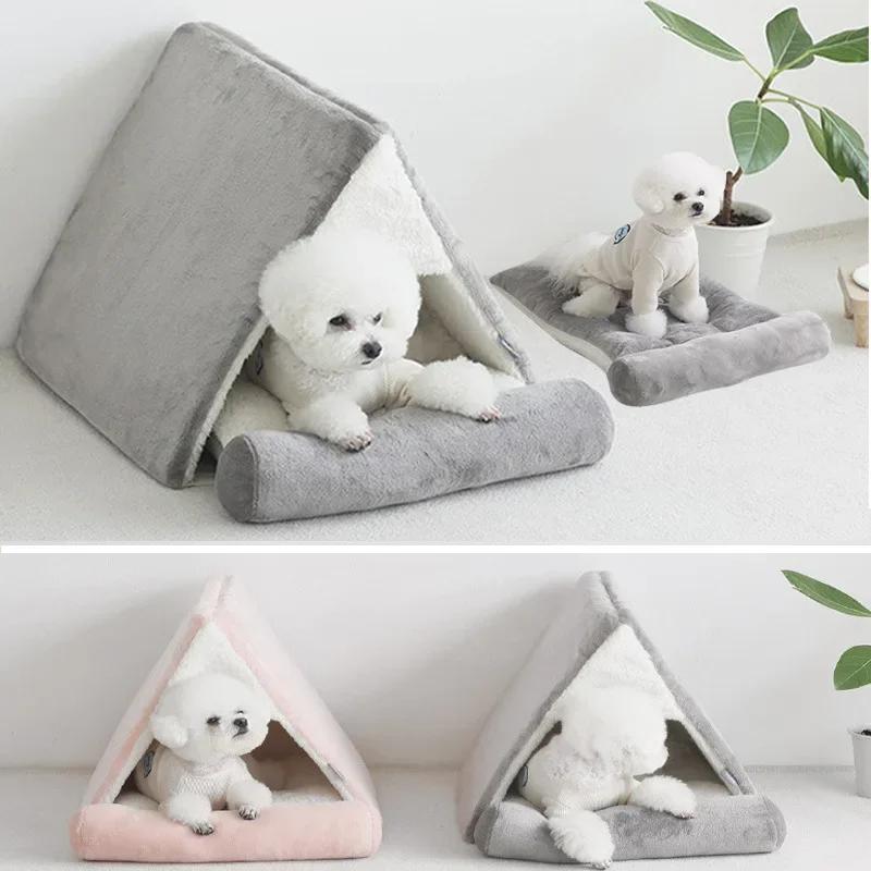 Thickened Insulated Dog House Warm Shelter for Winter Semi-Closed Pet Nest with Cushion Puppy Kitten Tent Winter Kennel