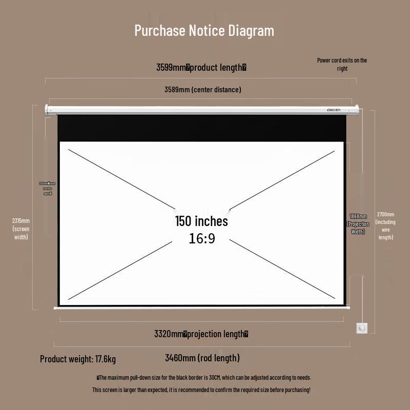 Deli 16:9 Motorized Electric Projector Screen