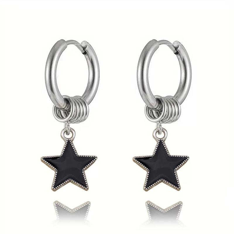 Punk Hip Hop Pentagram Pendant Earrings for Women Trendy Silver Color Star Geometric Circular Drop Earrings Jewelry Accessories