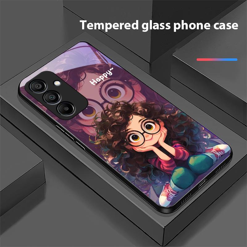Чехол для телефона из черного закаленного стекла для Samsung Galaxy A15 5G 54 4G 51 50 24 35 90 71 12 51 53 52S 80 22 34 с изображением кудрявой девушки