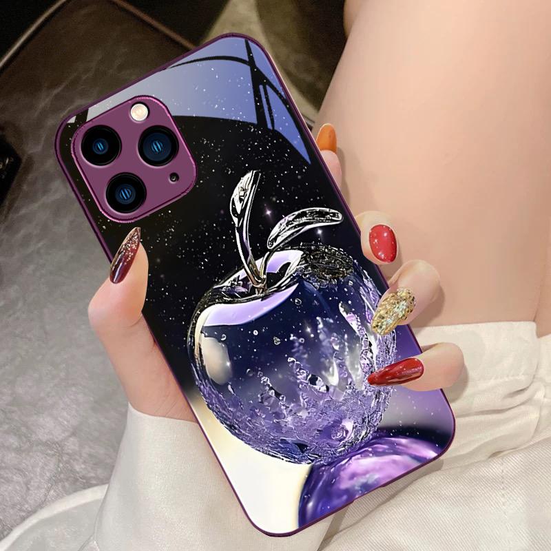 Прозрачный хрустальный чехол-яблоко для iPhone 16 Pro Max 15 Pro 14 13 12 Mini 11 XS M Ax XR 7 8 Plu SE 2022 из закаленного стекла