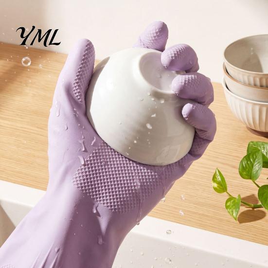 Household Protection Gloves Extended Waterproof Dishwashing Gloves, Anti-slip Grip Natural Latex Elbow Length Rubber Protective Durable Cleaning