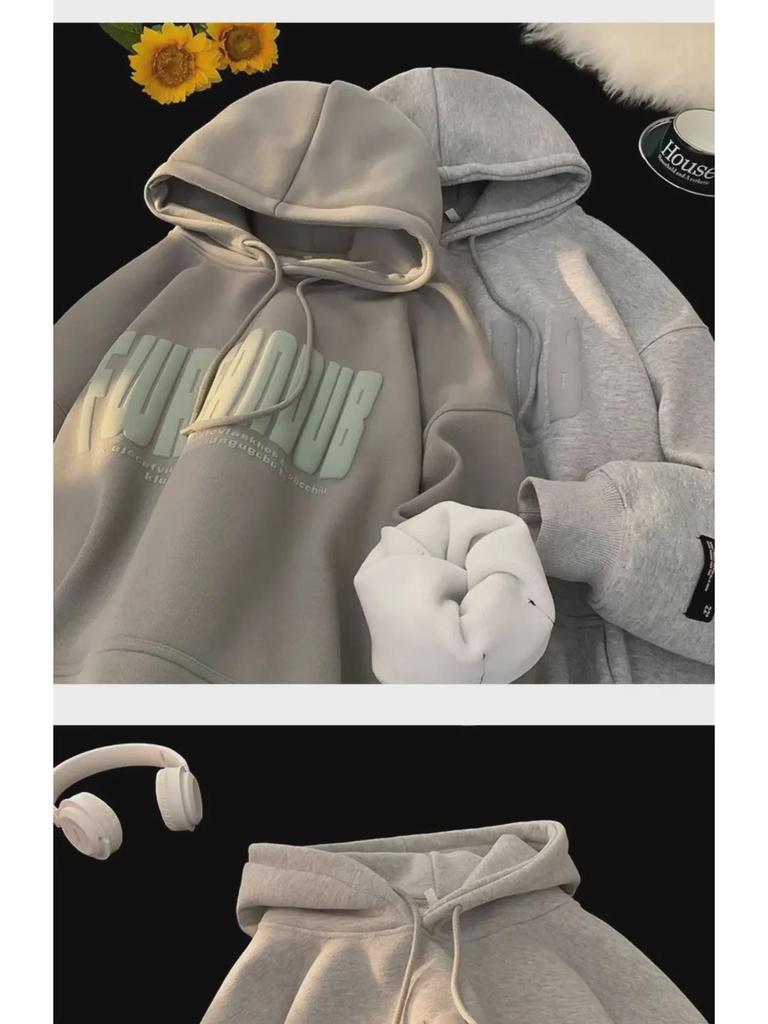 Мужская толстовка с капюшоном в стиле ретро American Letter, утолщенная повседневная куртка для осени/зимы