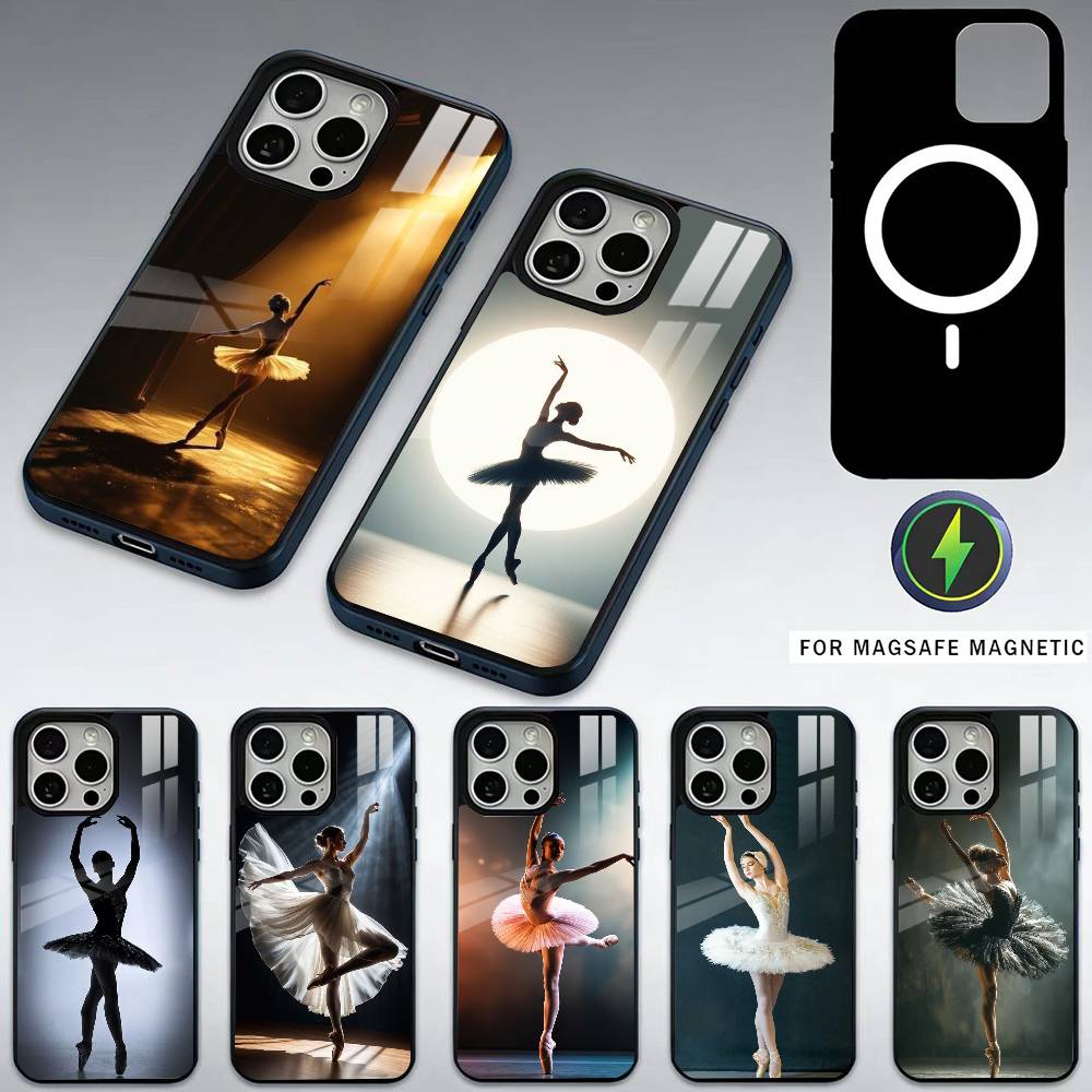 Чехол для телефона 'Балерина' для iPhone 17, 16, 15, 14, 13, 12, 11 Plus, Pro Max Магнитный для Magsafe Беспроводной Зарядки