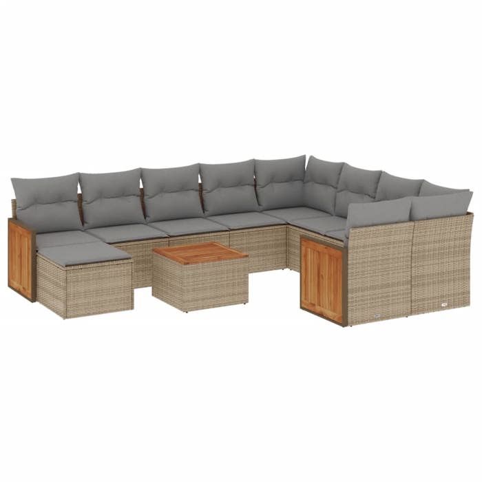 VidaXL Salon de Jardin avec Coussins 13 pcs, Canapés de Terrasse, Ensemble de Meubles de Patio, Mobilier d'Extérieur, Beige 3258888