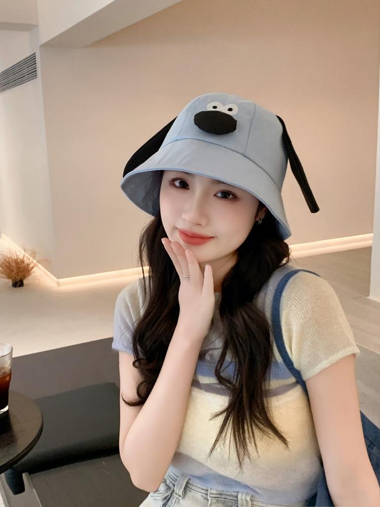 Spring Summer Bucket Hat For Women Men Cute Dog Ear Bear Nose Cartoon Fisherman Hat Outdoor Sun Hat Mountain Travel Beach Cap