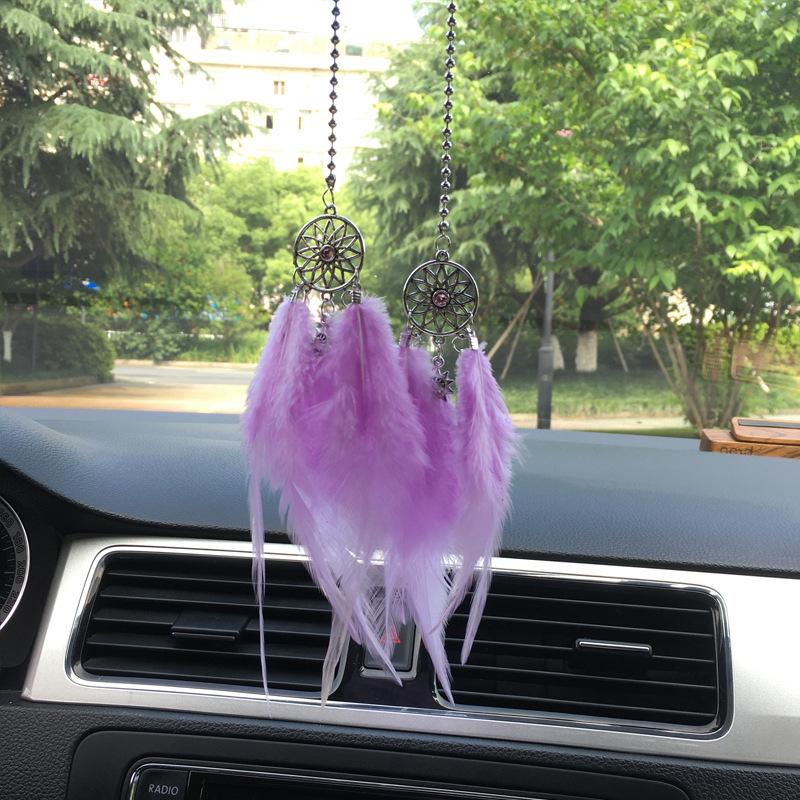 Mini Dream Catcher Car Interior Rearview Mirror Hangings Car Charms Pendant Double Wind Chimes Car Decor Accessories Multi Color