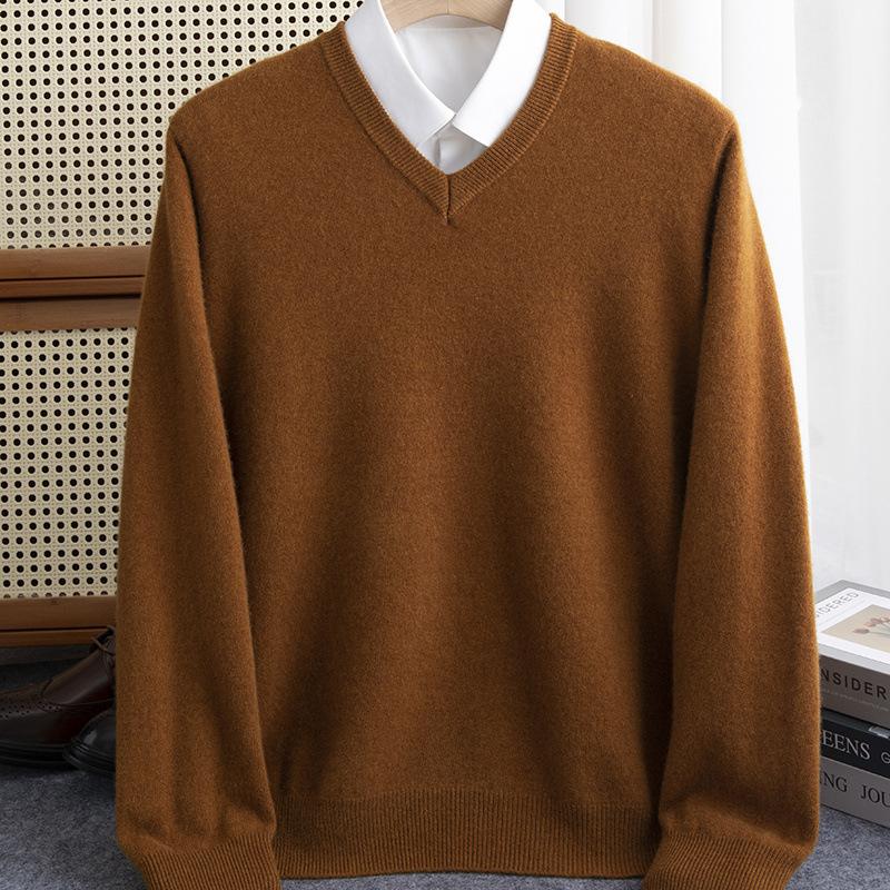 Мужской свитер из мериносовой шерсти с V-образным вырезом, пуловер, осень-зима, кашемир, теплый, однотонный, трикотаж, одежда, деловой низ, мягкие верхние части