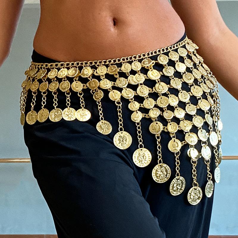 Tassel Belly Dance Waist Chain Women Gold Coin Hip Belt Fashion Costume Accessory for Performance Night Party Cosplay Dancing