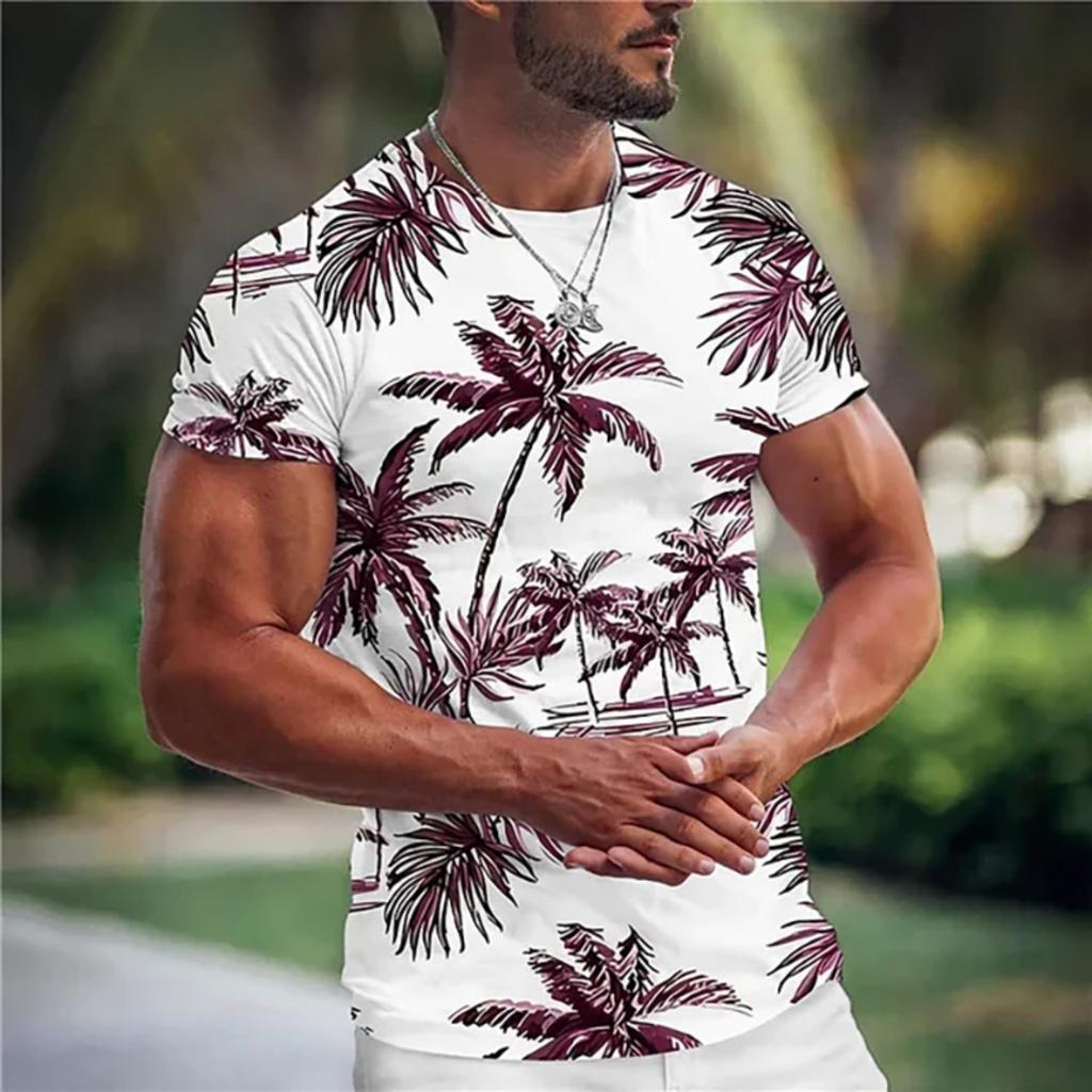 Summer Coconut Tree 3D Printed T-Shirt Streetwear Short Sleeve Round Neck Cool T-Shirt for Men Hawaiian Top
