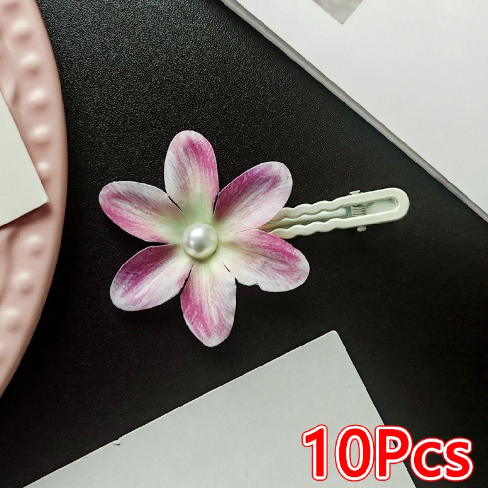 10Pcs Orchid Orchid Hair Clip with Pearl Embellishments Floral Hair Clip Beach Vacation Photography