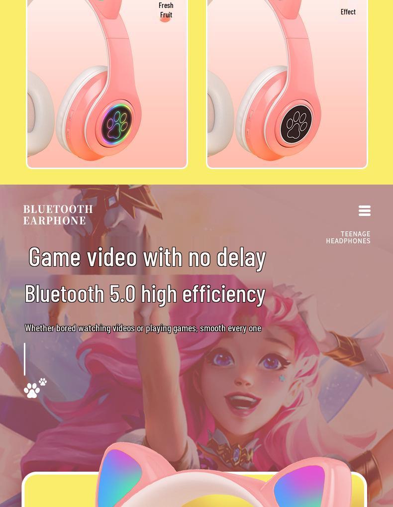 Светящаяся Bluetooth-гарнитура с ушками кошки B39: Складной, Слот для карт, Беспроводные наушники, Универсальная совместимость