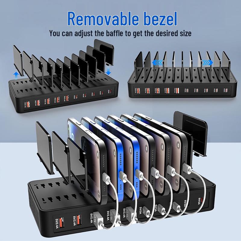 10-Port Universal USB Charging Station with Type-C for Tablets & Phones