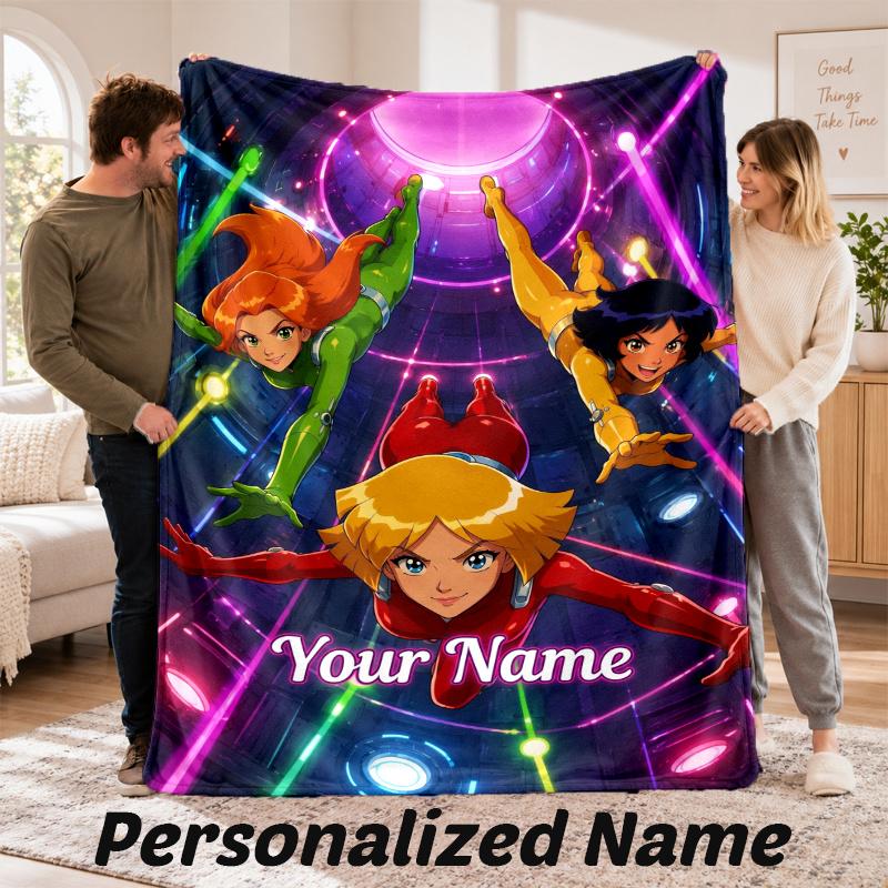Custom Name Totally Spies Flannel Throw Blanket Personalized Text Soft Blanket Bed Sofa Gift