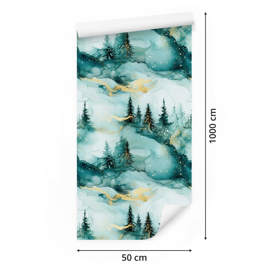 Ink Wallpaper Turquoise, Sea Blue and White for Living Room and Bedroom 50x1000