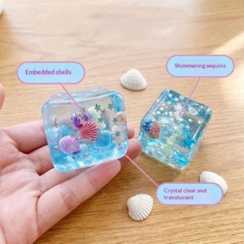 4.5/5.5Cm Ocean Style Embedded Shell Slow Rising Toy Mochi Stress Relief Square Ball Cute Fidget Toy For Adults Kids