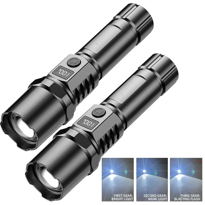Portable High Power Led Flashlight Rechargeable Retractable Flashlight Digital Zoom Usb Hand Light For Camping Outdoor Emerge