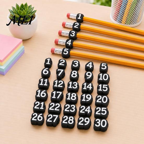 Classroom Organization Tools 30Pcs Numbered Pencil Cap Labels, 1-30 Numbers Topper Decoration, Student Tags Students Clips, Reusable Charms for School