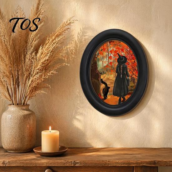 Halloween Wall Art Ghost Decor, Cute Table Sign, Vintage Oval Framed Oil Painting Print Picture, Decorative for Mantel Living Room Bedroom Decor Punch
