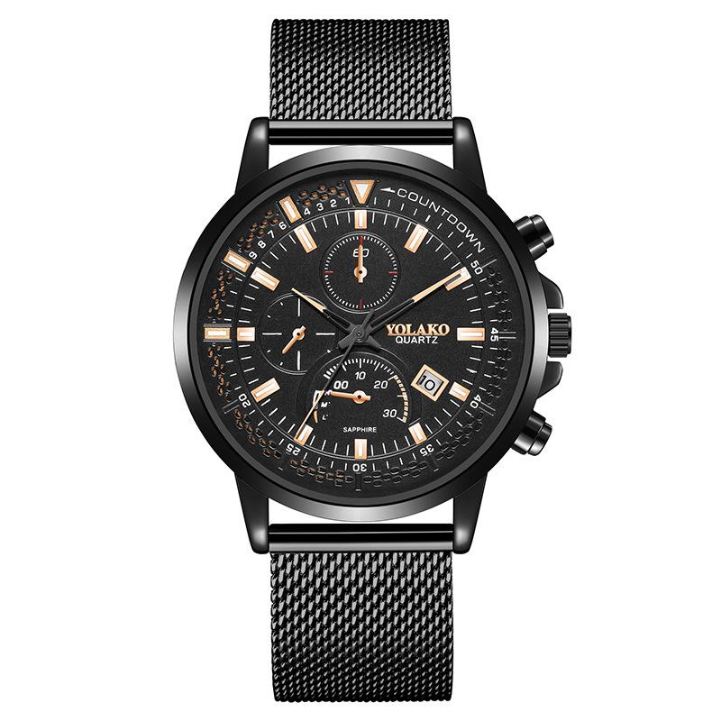 Новые цифровые мужские часы с тремя глазами и синей иглой, календарь, мужские часы, миланский ремешок, сетчатый ремешок, ремешок из нержавеющей стали