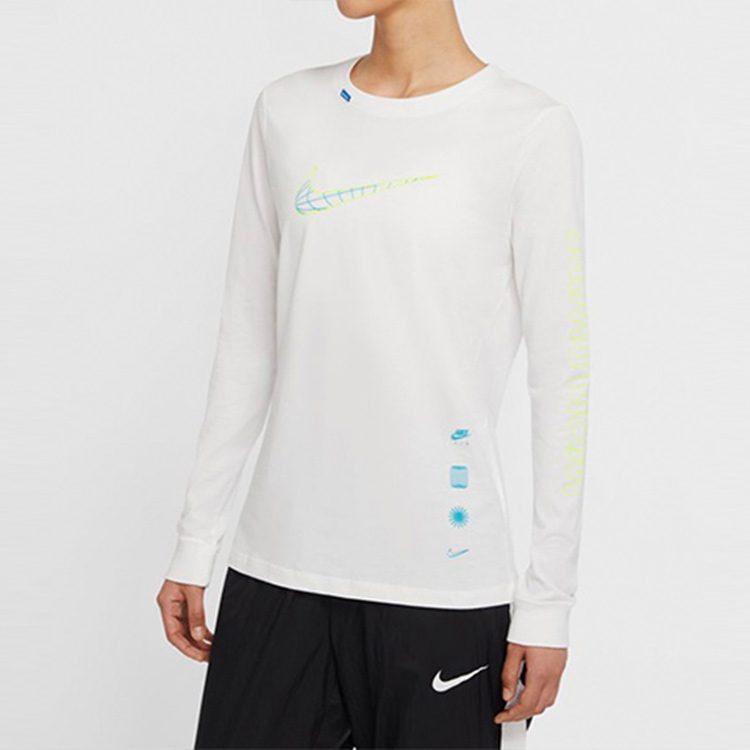 Nike Спортивная женская футболка с круглым вырезом и длинным рукавом Белая CV9174-100