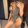 Leopard Metal Rings Halter Cut Out Monokini Women Swimwear One Piece Swimsuit Female High Leg Cut Bather Bathing Suit Swim