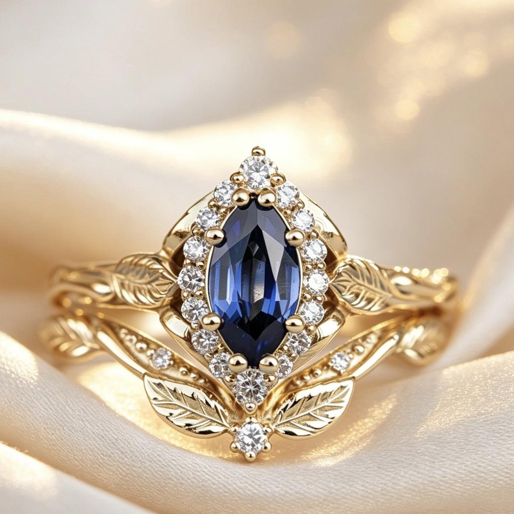 Source Factory2026New vintage court-style women's couple rings, fashionable gold-plated rings with sapphire inlay