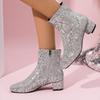 New Autumn and Winter High Heels Women's Large Size Chelsea Boots Fashion Sequined Thick Heels Party Ankle Boots Women