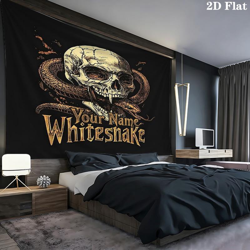White Snake Emblem Custom Name Wall Tapestry Aesthetic Wall Hanging Printed Fabric Blanket Decorative Tapestries For Bedroom Living Room Home Decor