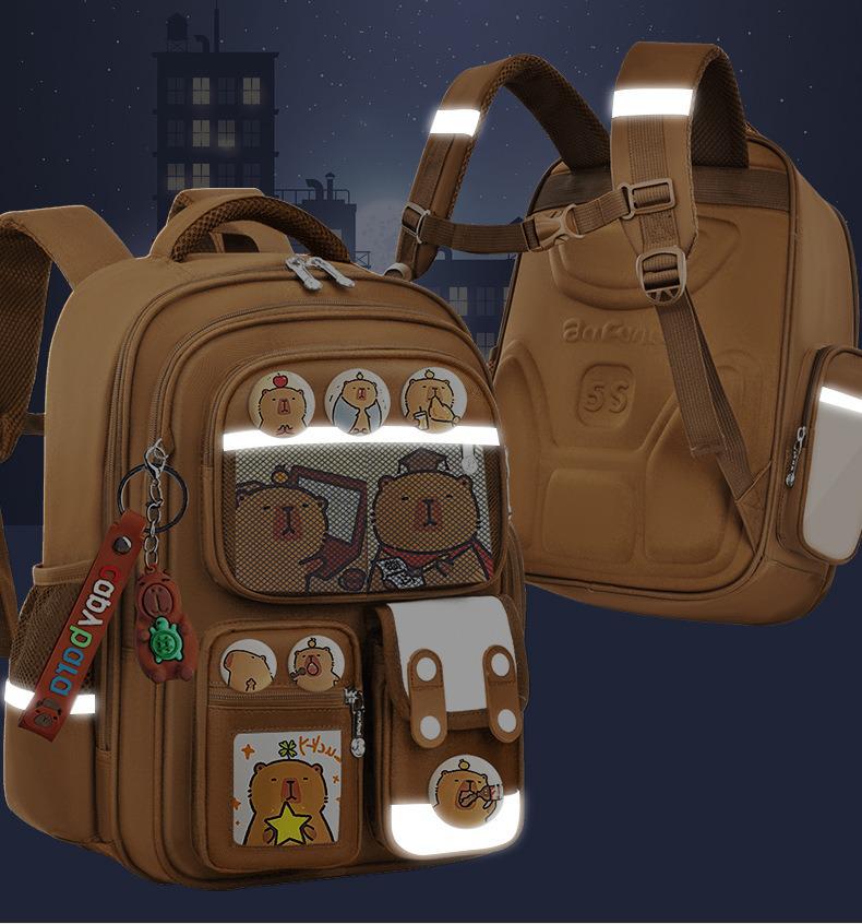 Рюкзак школьный большой вместимости с поддержкой спины для мальчиков 3-6 лет, дизайн капибары, первый класс