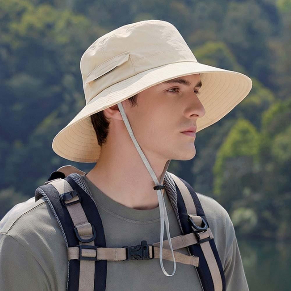 Sun Cap Drawstring Men's Fisherman Hat Nylon Breathable Sunshade Fishing Hat Anti-splash Water Thin Sunscreen Basin Cap Summer