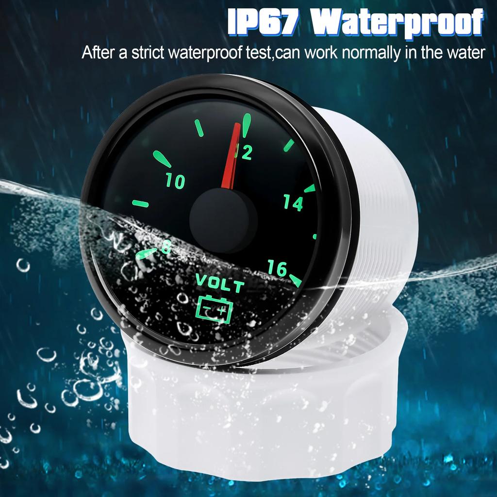 12V Car Accessories 2" 52mm VOLT Meter 8-16V Waterproof Voltage Gauge with 7 Colors Backlight for Car Boat Marine