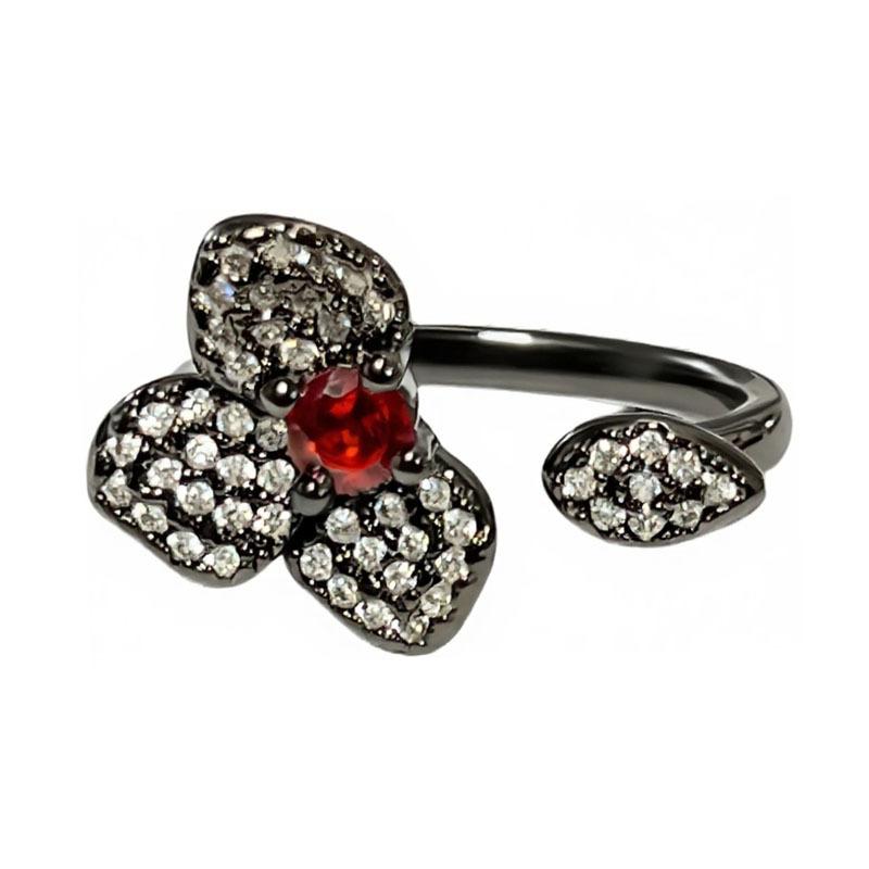 Neutral style sweet and cool babes flower stacking dark ring adjustable ring personality niche design sense accessories tide