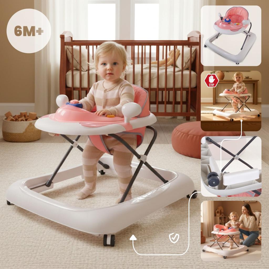 Sun Baby Interactive Baby Walker with Activity Center Pink and Gray