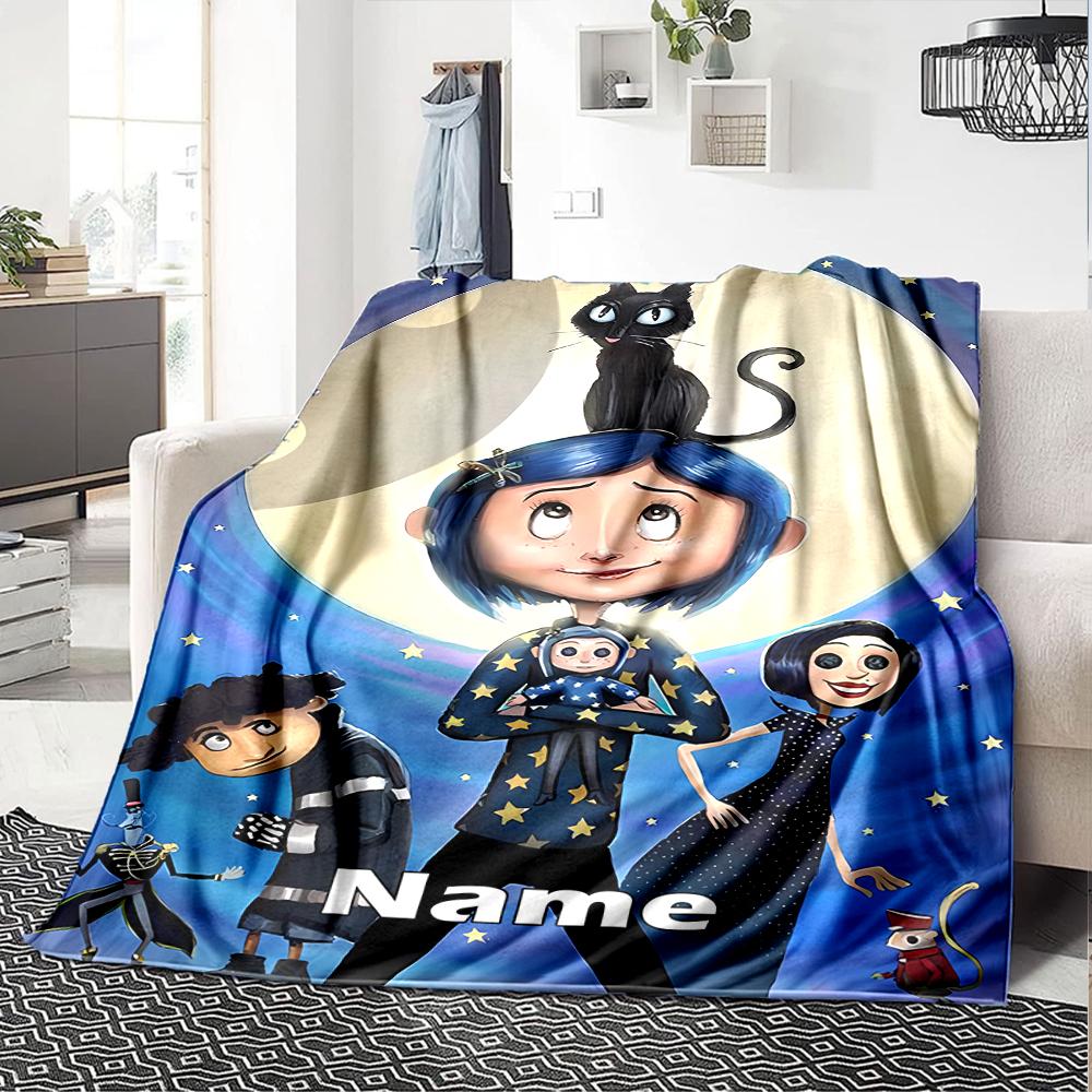 Custom Name Coraline Theme Printed Blanket - Perfect for Couch, Bed, Travel & Outdoor Use | Machine Washable, Cozy & Durable.