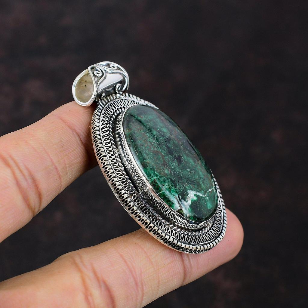 Подвеска из куприта и хризоколлы, оригинальная подвеска из драгоценного камня, ювелирные изделия ручной работы, подвеска из стерлингового серебра 925 пробы, очень красивая винтажная подвеска, подарок для него