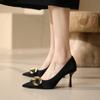High Heeled Single Shoes Autumn New Pointed Toe Shallow Suede Metal Buckle Slip Anti-Slip Wear-Resistant High Heels