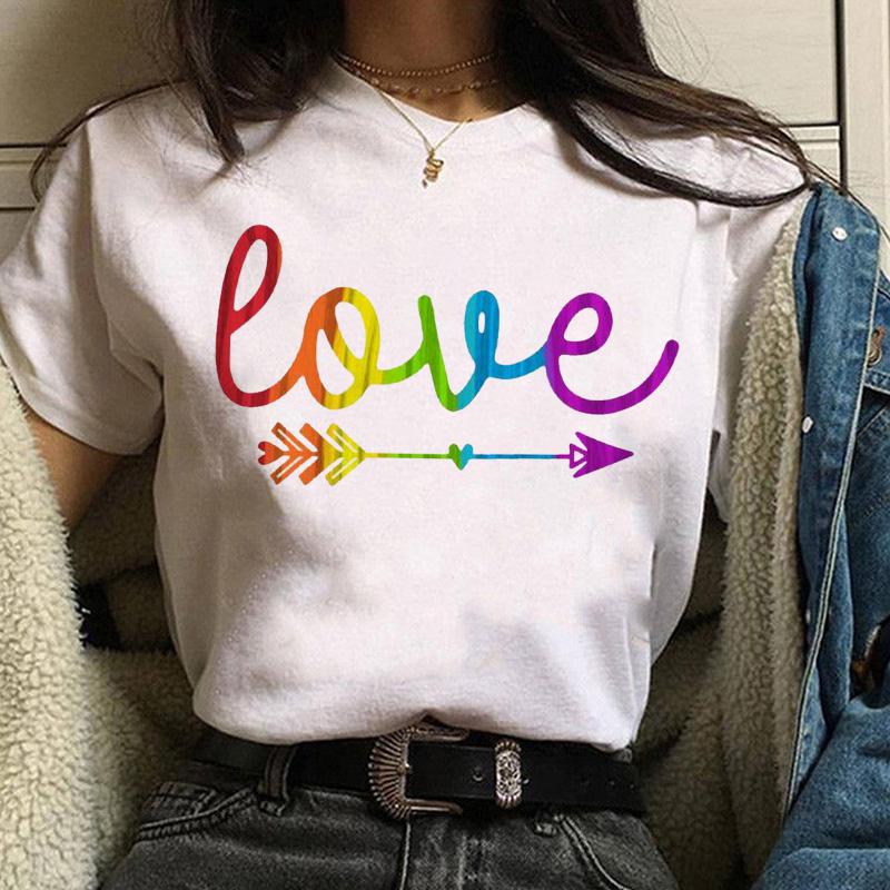 Women Casual T-Shirt Fashion Lady 90S Cartoon Love Printing Simple White Tops Cartoon T Shirt Basic Summer Female Tshirt
