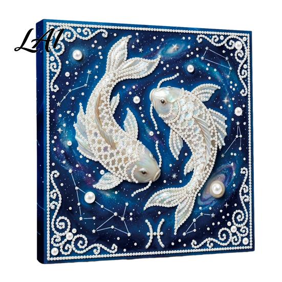 Handmade Faux Pearl Painting Kit DIY Kit 12 Zodiac Signs Rhinestone Art Set for with Wooden Frame Adults Beginners Fake Wall Decoration