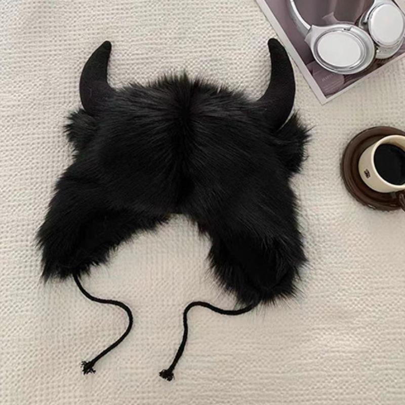 Большая черная коровья роговая мохнатая шапка Thunderhead для мужчин и женщин, зимняя теплая защита ушей от ветра и холода, коровья голова, набор шапок