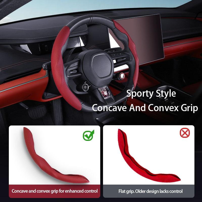 Short shaped Nappa Leather Steering Wheel Cover, Non Slip, Ultra-thin, Breathable, Safe, Universal Steering Wheel Cover Acc