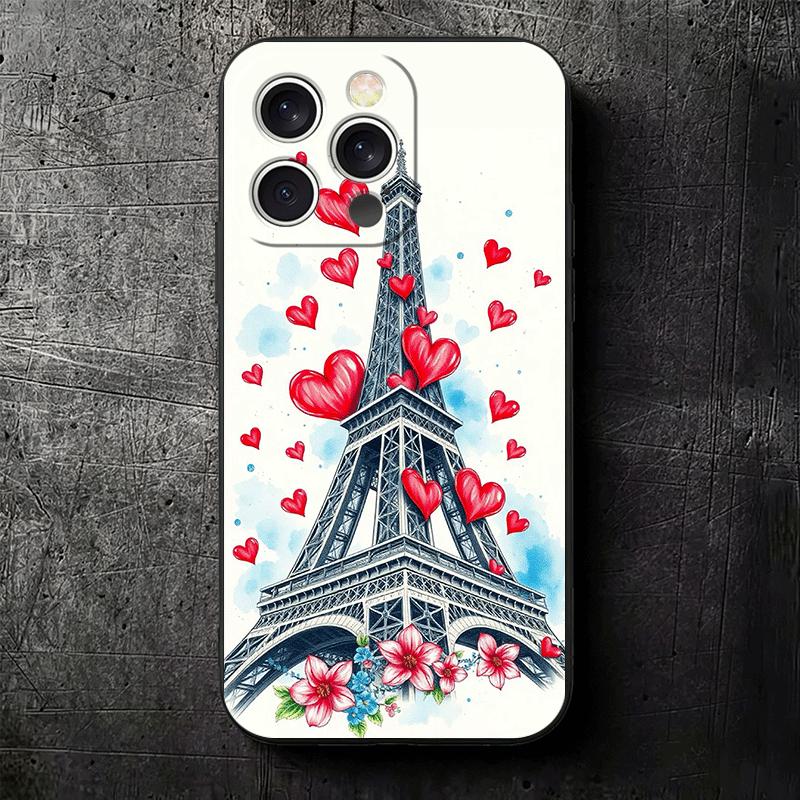 Франция Эйфелева башня Париж Мягкий чехол для телефона для iPhone 16 16E 17 Air 15 Pro Max 14 Plus 13 Mini 11 12 7 Черный чехол Задняя панель