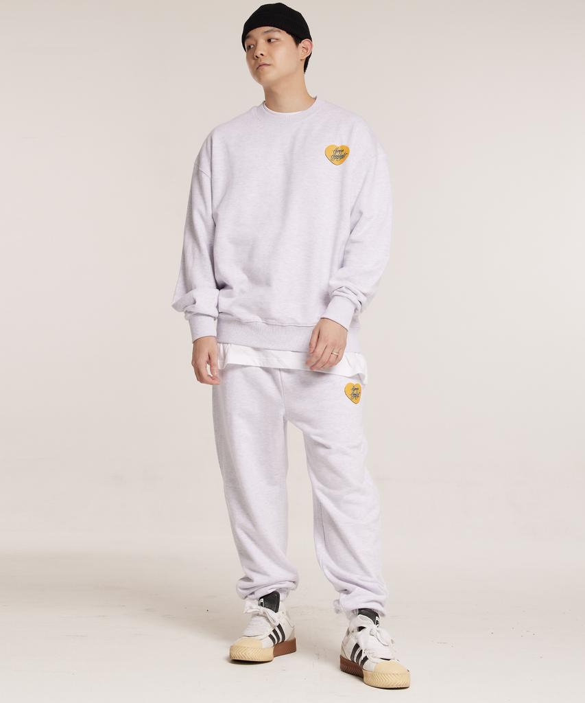 CREAM SODA LAB Human Highlight Heart Jogger Pants Light Gray Yellow