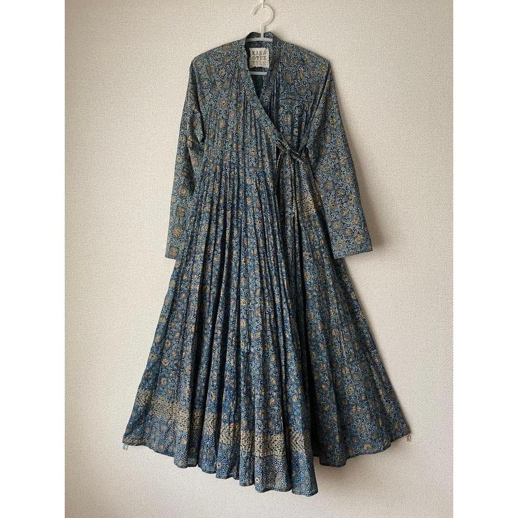 Б/у платье Kanno Textile с запахом Аджракх Индия Индиговый краситель
