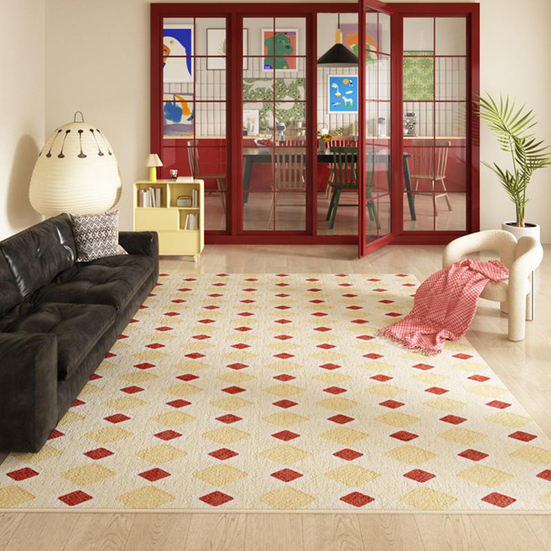 Plaid Pattern Rugs for Bedroom Dopamine Living Room Decoration Red Carpet Washable Lounge Soft Floor Mat Anti-slip Cloakroom Rug