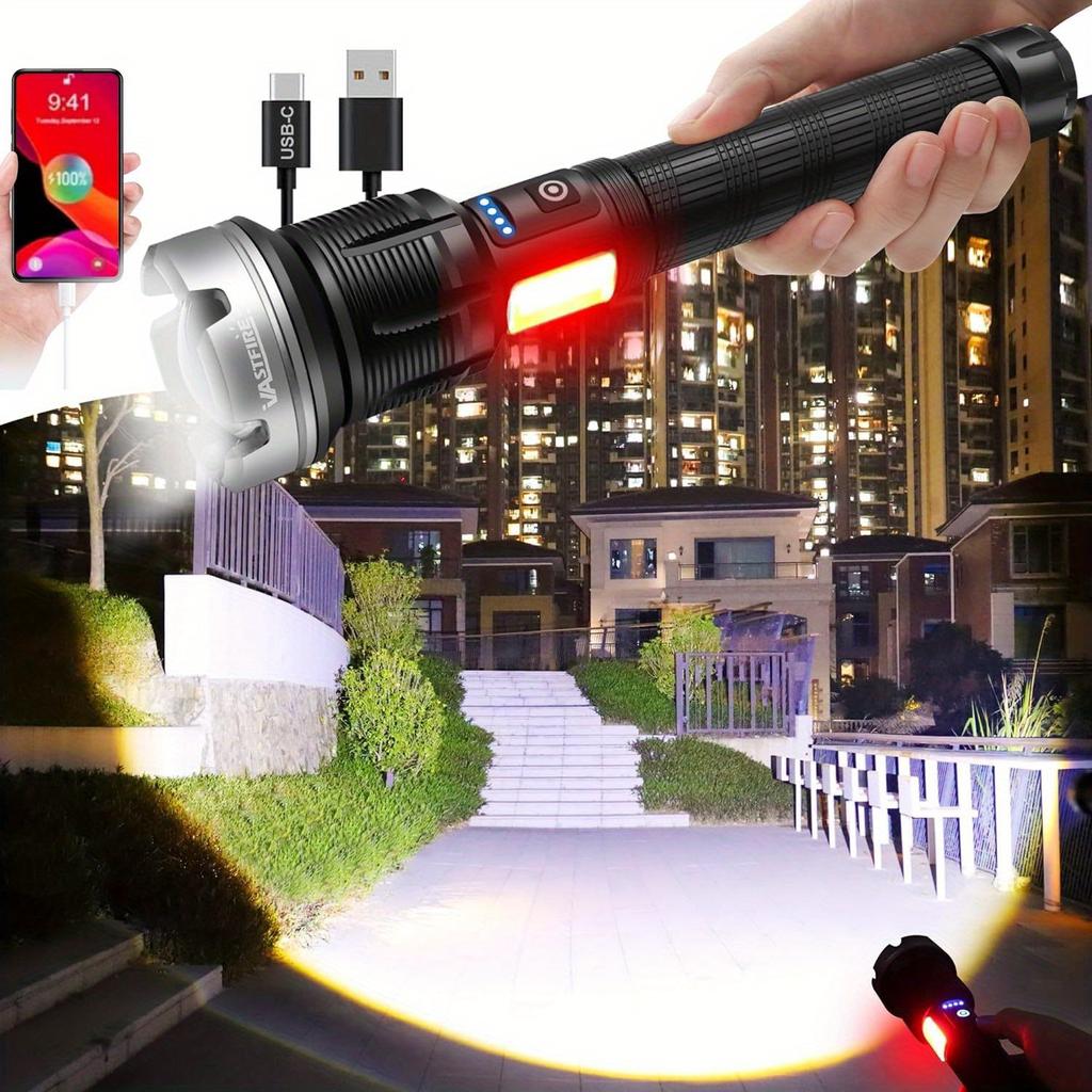 High Power Torch With COB Zoomable Super Powerful Led Flashlight Rechargeable Tactical Flashlight 18650 Usb Camping Lamp