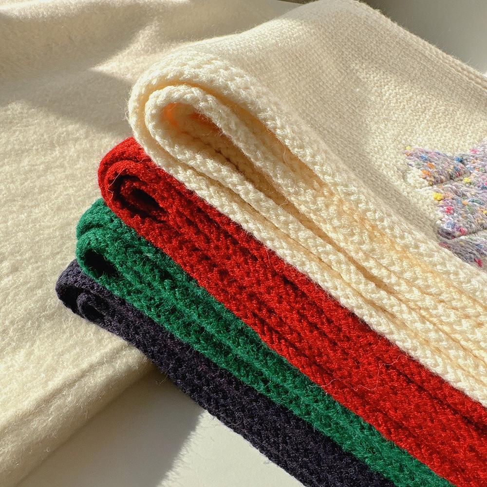 Festive Snowflake & Stars Jacquard Knit Scarf - Warm Winter Neck Warmer, Perfect Christmas Gift for Women