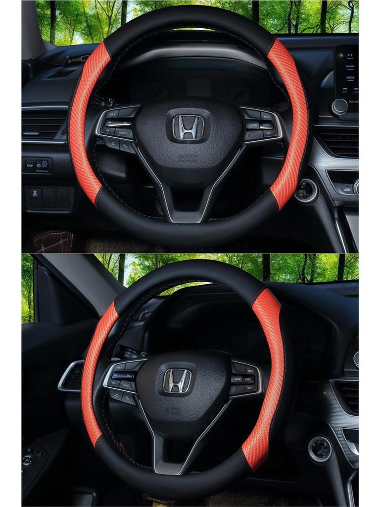 Universal Anti-Slip Carbon Fiber Steering Wheel Cover, Sweat-Absorbent, Leather, 4-Seasons Car Interior Protection