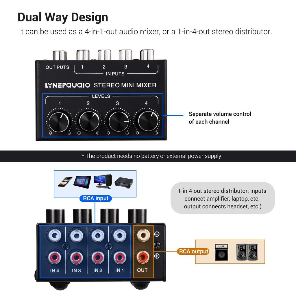 Audio Mix Mini Portable 4-канальный пассивный микшерный пульт с регулятором громкости для живой студии